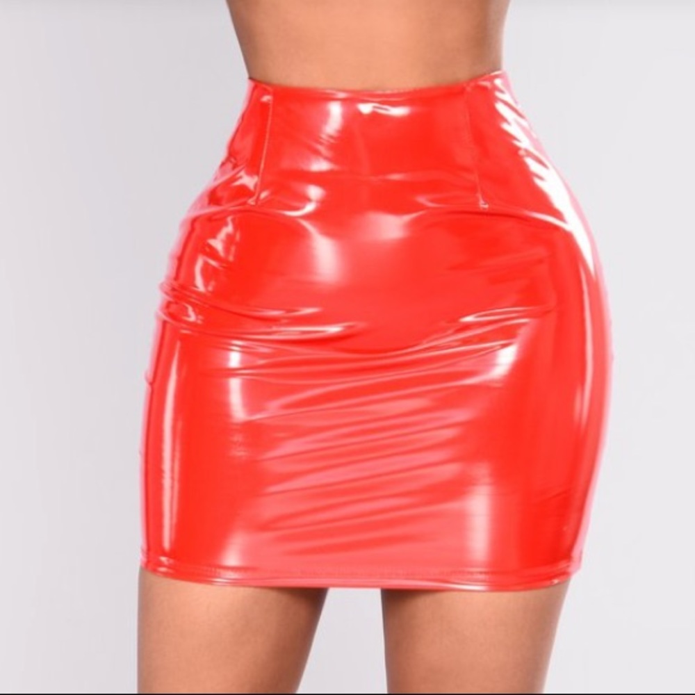 Red Latex Sexy Mini Skirt Fashion Nova